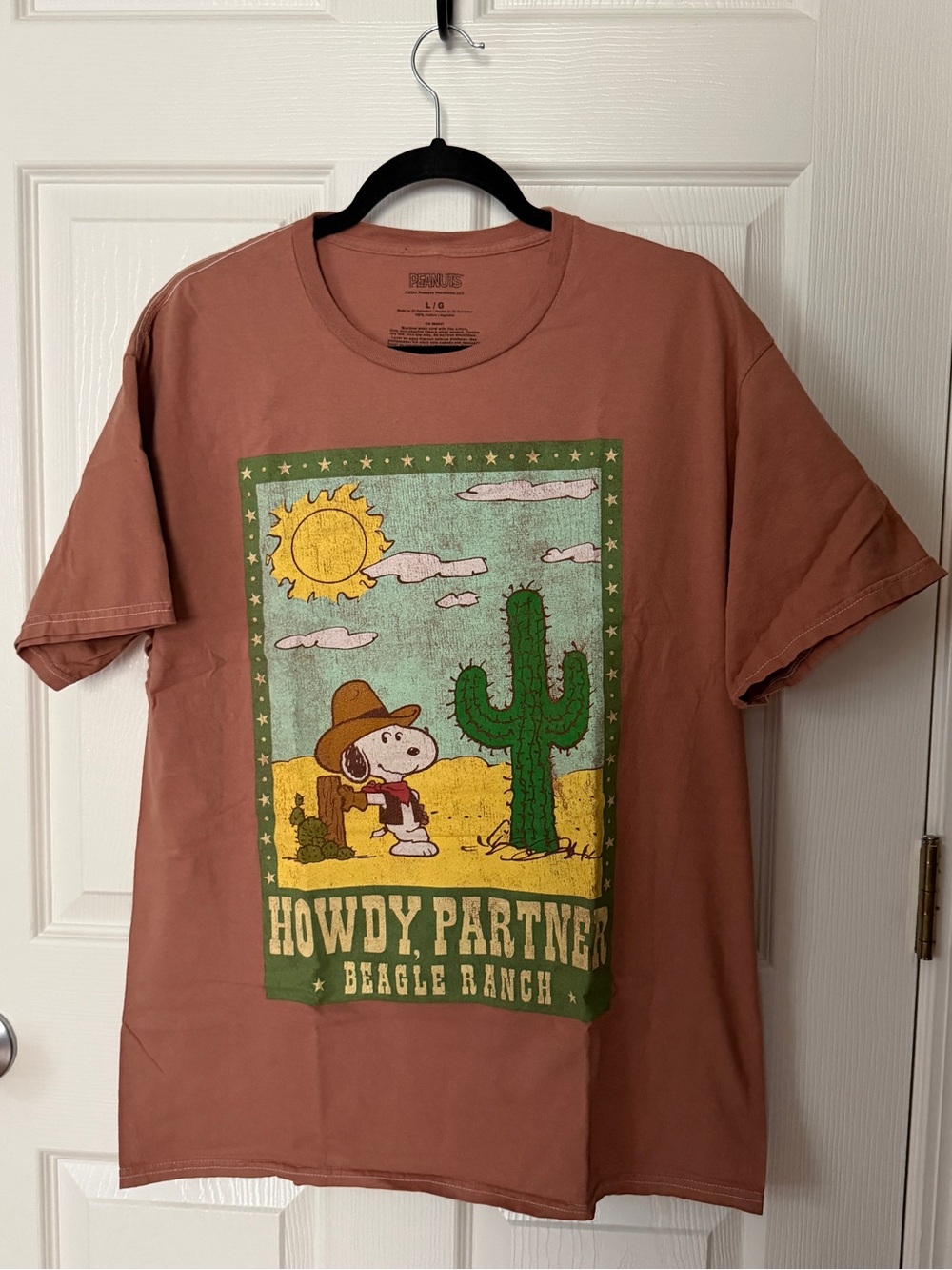 Peanuts Men's Short Sleeve Tee - Rust with Green, Yellow, Brown Graphic